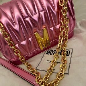 Moschino Couture Metallic Pink Shoulder Bag with Gold Chain